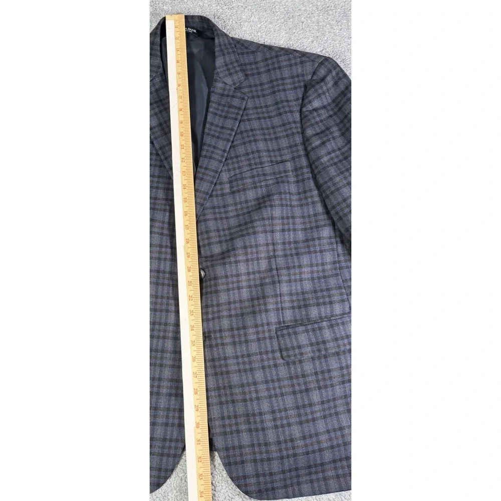 Jos. A. Bank Traveler Tailored Fit Stretch Blue Plaid Wool Jacket Blazer 48R